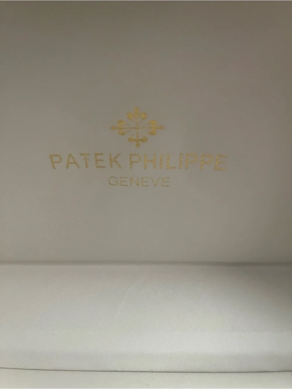 Patek Philippe Leather Watch Presentation Box in Cream and Gold. New condition.